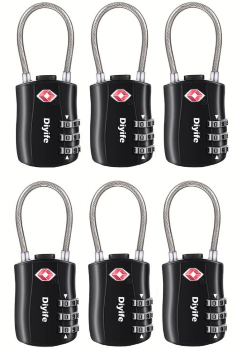 Diyife TSA Approved Luggage Locks with Flexible Steel Cable, Easy to Set up