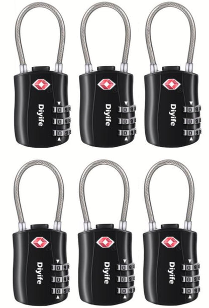 Diyife TSA Approved Luggage Locks with Flexible Steel Cable, Easy to Set up