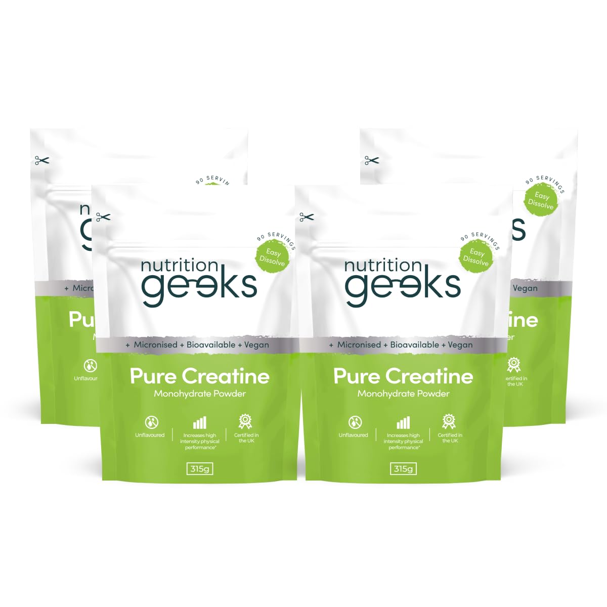 Pure Creatine Monohydrate Powder - 315g (90 Servings) - Easy Dissolve Creatine Powder, Unflavoured & Micronised (Not Creatine Gummies or Creatine Tablets), Vegan Creatine for Women and Men