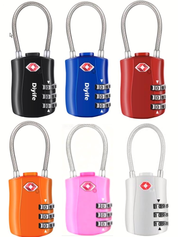 Diyife TSA Approved Luggage Locks with Flexible Steel Cable, Easy to Set up