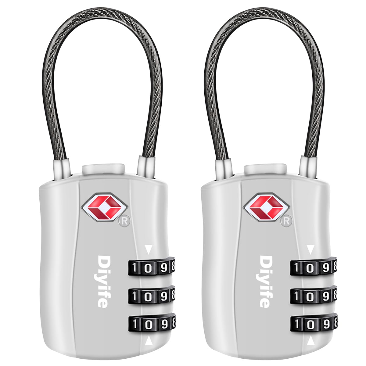 Diyife TSA Approved Luggage Locks with Flexible Steel Cable, Easy to Set up