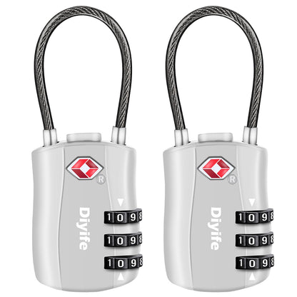 Diyife TSA Approved Luggage Locks with Flexible Steel Cable, Easy to Set up