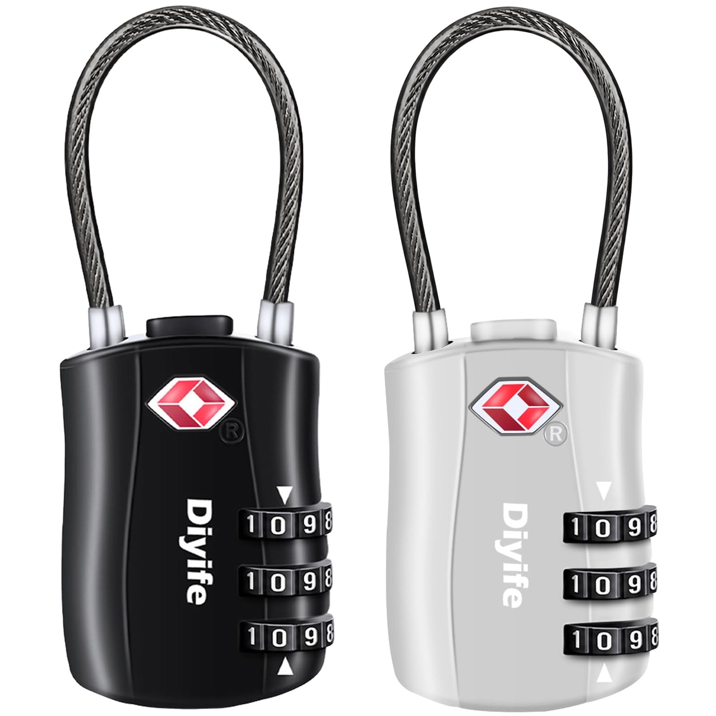 Diyife TSA Approved Luggage Locks with Flexible Steel Cable, Easy to Set up