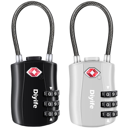 Diyife TSA Approved Luggage Locks with Flexible Steel Cable, Easy to Set up