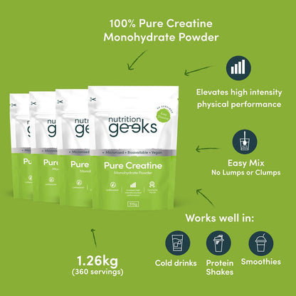 Pure Creatine Monohydrate Powder - 315g (90 Servings) - Easy Dissolve Creatine Powder, Unflavoured & Micronised (Not Creatine Gummies or Creatine Tablets), Vegan Creatine for Women and Men