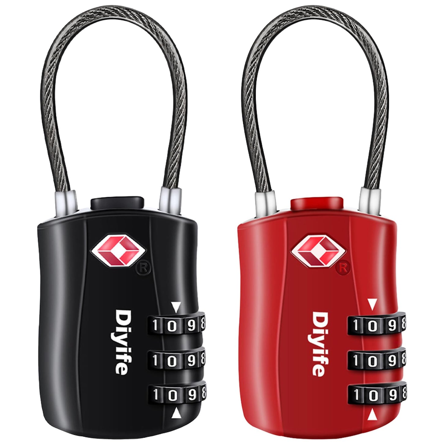 Diyife TSA Approved Luggage Locks with Flexible Steel Cable, Easy to Set up