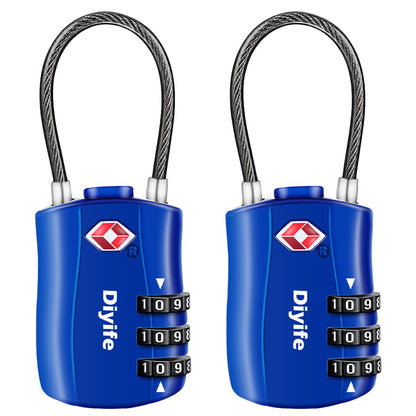 Diyife TSA Approved Luggage Locks with Flexible Steel Cable, Easy to Set up