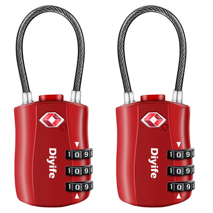 Diyife TSA Approved Luggage Locks with Flexible Steel Cable, Easy to Set up
