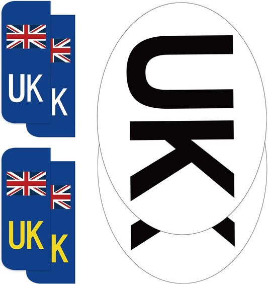 ARVO UK Car Stickers – 2 Oval + 4 Number Plate Stickers | Waterproof & EU Travel Approved