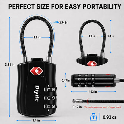 Diyife TSA Approved Luggage Locks with Flexible Steel Cable, Easy to Set up