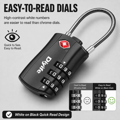 Diyife TSA Approved Luggage Locks with Flexible Steel Cable, Easy to Set up