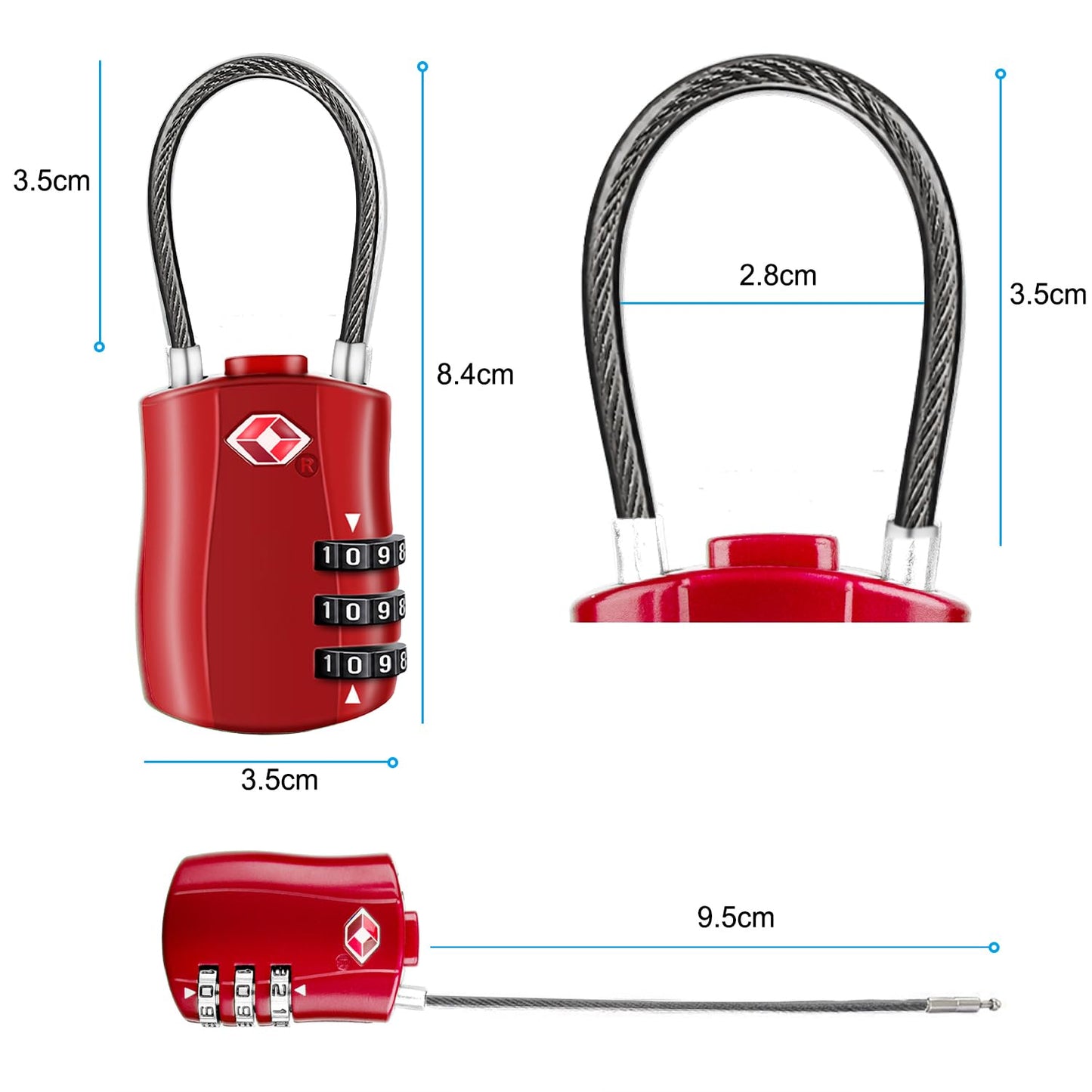 Diyife TSA Approved Luggage Locks with Flexible Steel Cable, Easy to Set up