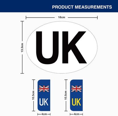 ARVO UK Car Stickers – 2 Oval + 4 Number Plate Stickers | Waterproof & EU Travel Approved
