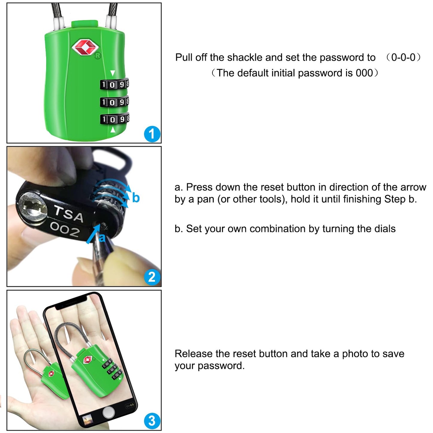 Diyife TSA Approved Luggage Locks with Flexible Steel Cable, Easy to Set up