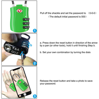 Diyife TSA Approved Luggage Locks with Flexible Steel Cable, Easy to Set up