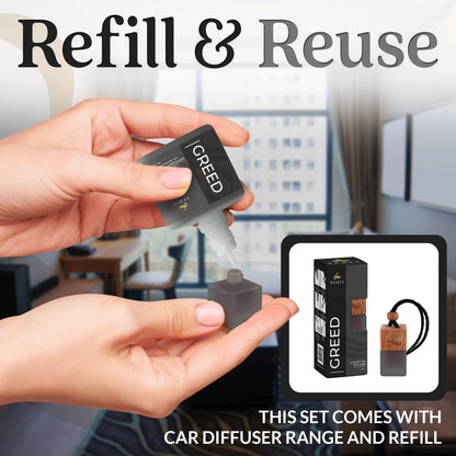Creed Car Air Freshener for Men | Aventos Perfume Inspired Car Fragrances | Strong Freshener with Odor Eliminator Technology | Automotive Air Freshener | Greed Scent by Perfa