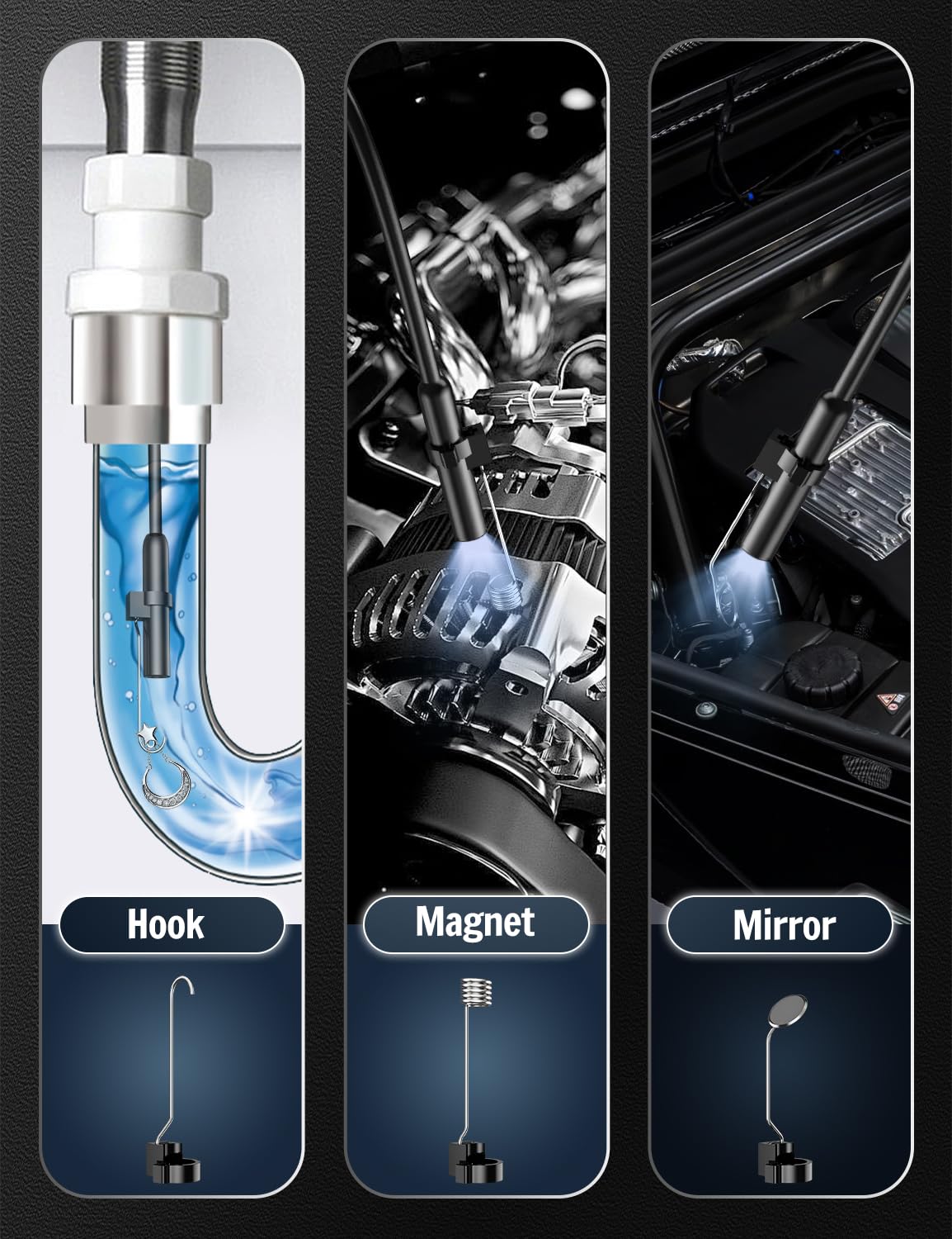 1920P HD Endoscope Inspection Camera, 32.8ft Semi-Rigid Camera