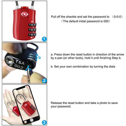 Diyife TSA Approved Luggage Locks with Flexible Steel Cable, Easy to Set up