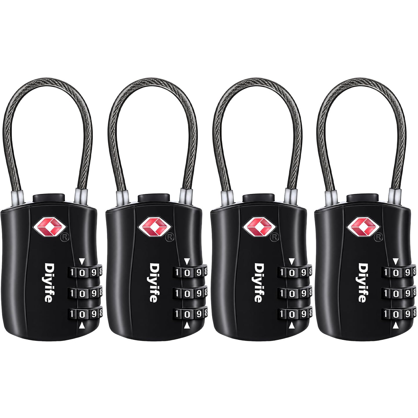 Diyife TSA Approved Luggage Locks with Flexible Steel Cable, Easy to Set up