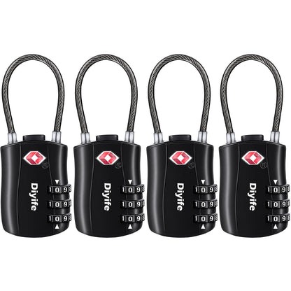 Diyife TSA Approved Luggage Locks with Flexible Steel Cable, Easy to Set up