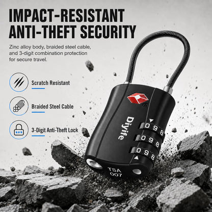 Diyife TSA Approved Luggage Locks with Flexible Steel Cable, Easy to Set up