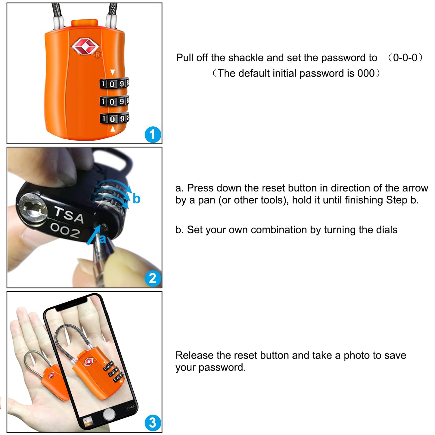 Diyife TSA Approved Luggage Locks with Flexible Steel Cable, Easy to Set up
