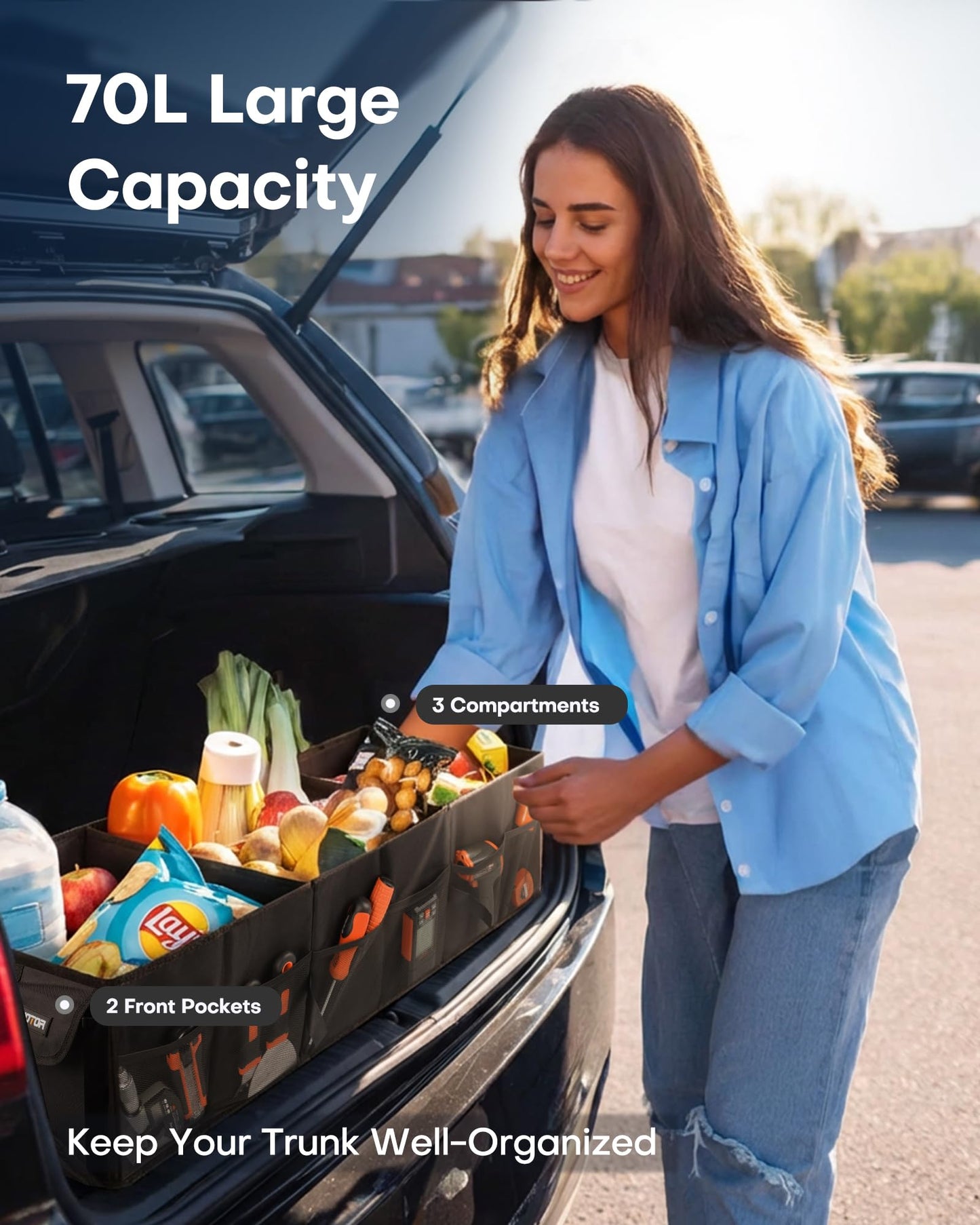 HOTOR Car Boot Oganiser - Auto Trunk Organizer Collapsible 2 Compartments