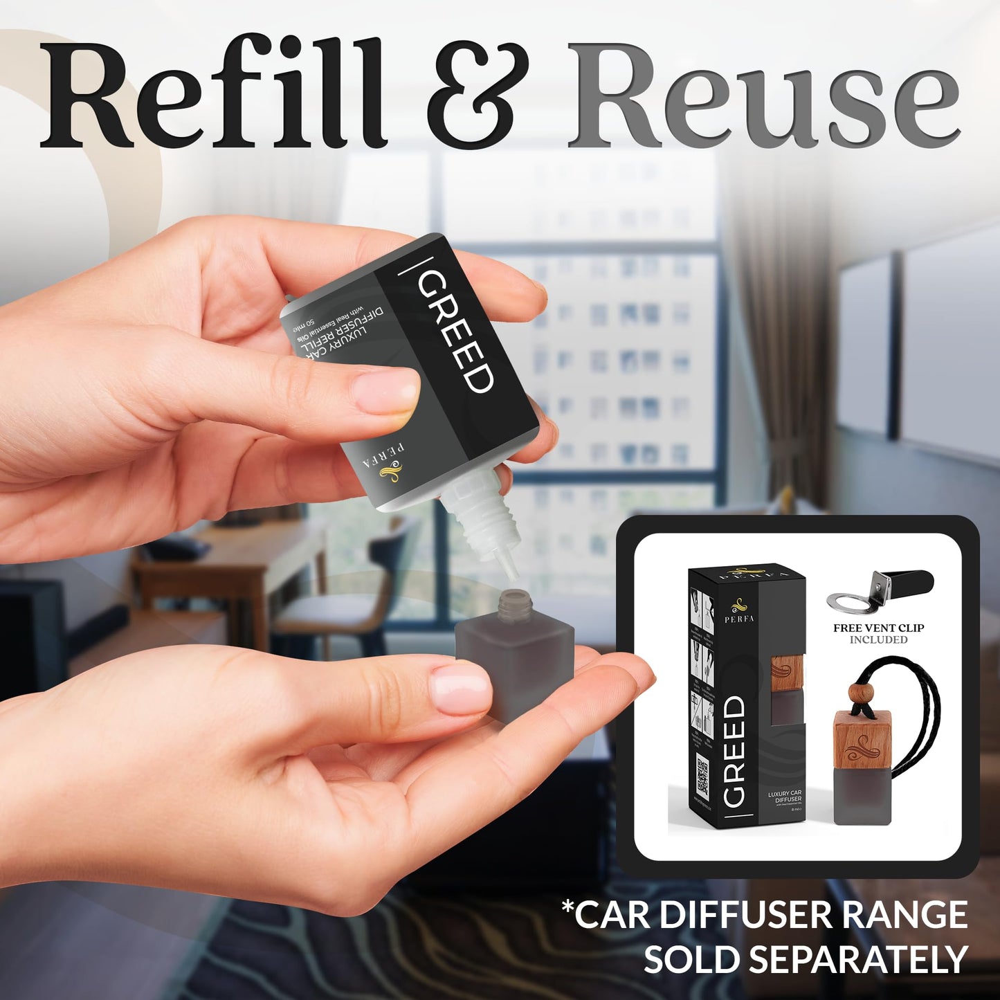 Creed Car Air Freshener for Men | Aventos Perfume Inspired Car Fragrances | Strong Freshener with Odor Eliminator Technology | Automotive Air Freshener | Greed Scent by Perfa