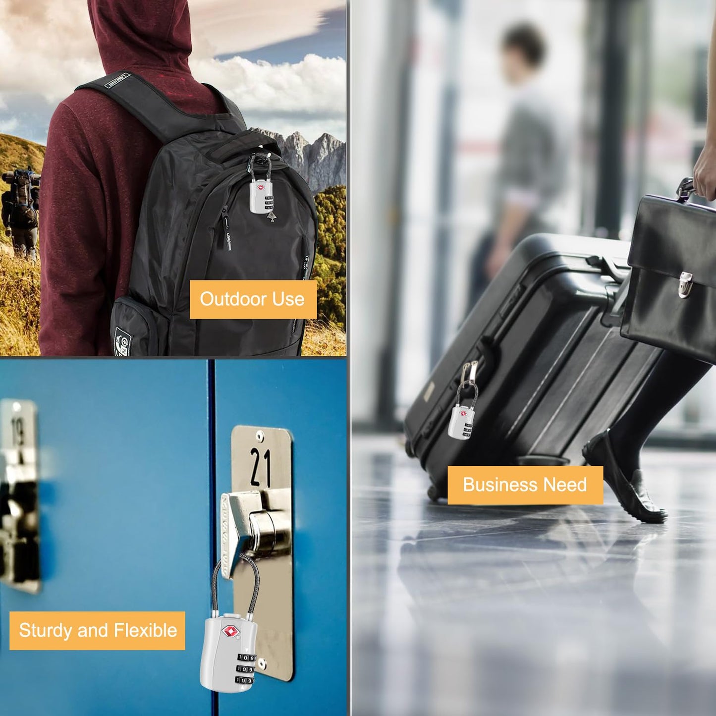 Diyife TSA Approved Luggage Locks with Flexible Steel Cable, Easy to Set up