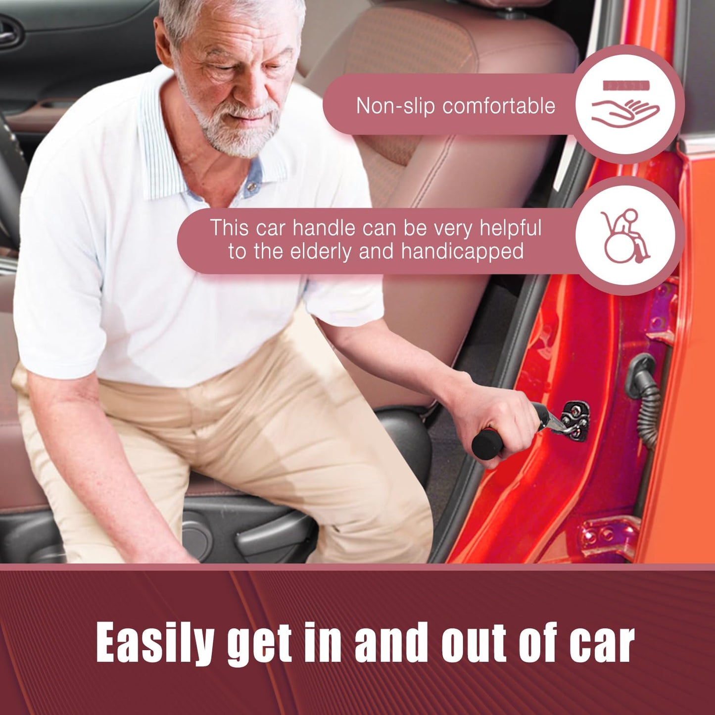 KOUNATSURI Car Door Handle for Elderly Car Assist Support Handle Multifunction Car Door Latch Bar for Seniors and Handicapped Blue and Red