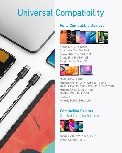 Anker USB C to USB C Charger Cable, 100W Fast Charging Cable (6 ft/1.8m)