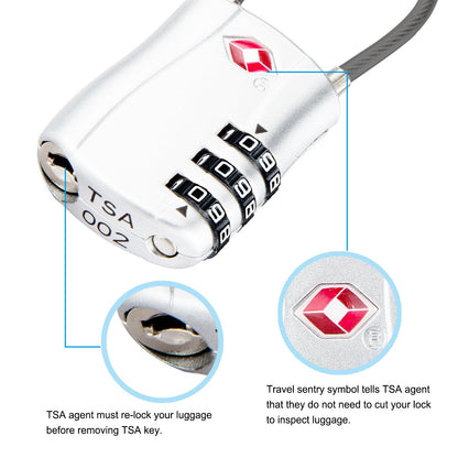 Diyife TSA Approved Luggage Locks with Flexible Steel Cable, Easy to Set up