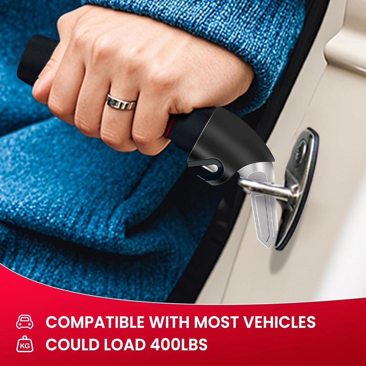 KOUNATSURI Car Door Handle for Elderly Car Assist Support Handle Multifunction Car Door Latch Bar for Seniors and Handicapped Blue and Red