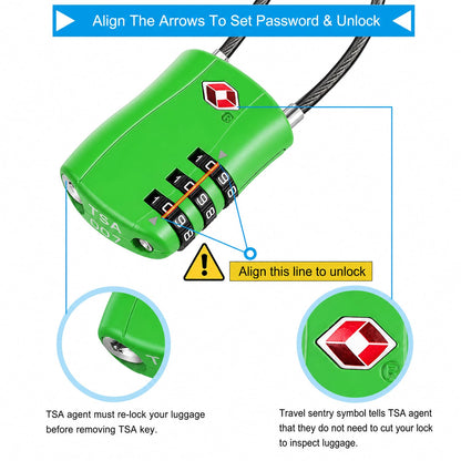 Diyife TSA Approved Luggage Locks with Flexible Steel Cable, Easy to Set up