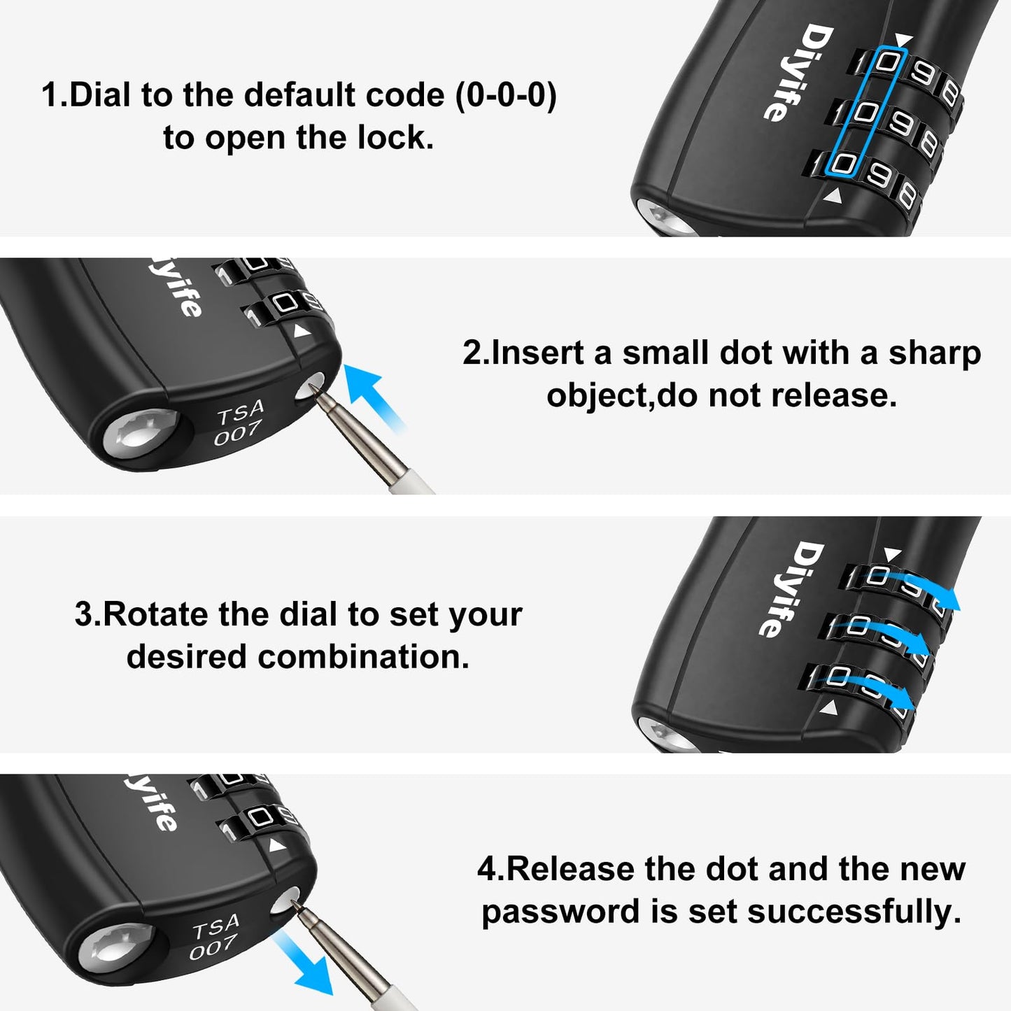 Diyife TSA Approved Luggage Locks with Flexible Steel Cable, Easy to Set up