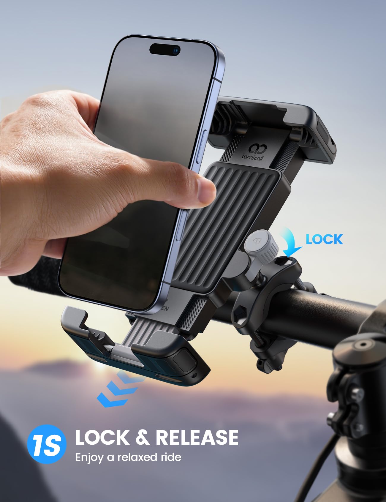 Lamicall Bike Phone Holder Bicycle - 【Foldable Clamp】 Motorbike Phone Holder, Universal Motorcycle Handlebar Clamp Mount for iPhone 17 16 15 14 13 Pro Max Mini Air, Samsung S25, All Phones - Orange