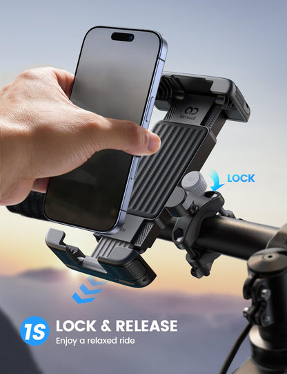 Lamicall Bike Phone Holder Bicycle - 【Foldable Clamp】 Motorbike Phone Holder, Universal Motorcycle Handlebar Clamp Mount for iPhone 17 16 15 14 13 Pro Max Mini Air, Samsung S25, All Phones - Orange