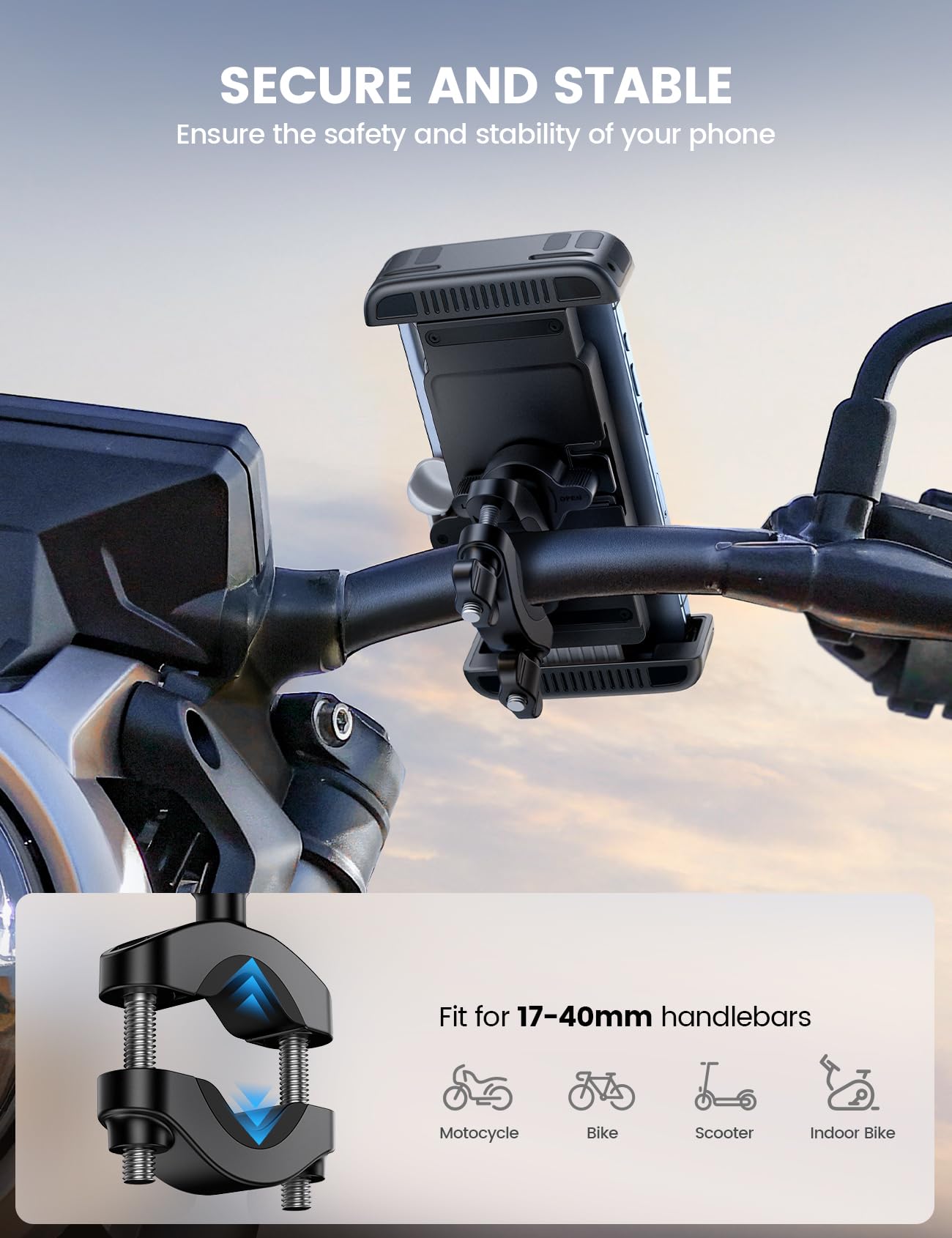 Lamicall Bike Phone Holder Bicycle - 【Foldable Clamp】 Motorbike Phone Holder, Universal Motorcycle Handlebar Clamp Mount for iPhone 17 16 15 14 13 Pro Max Mini Air, Samsung S25, All Phones - Orange