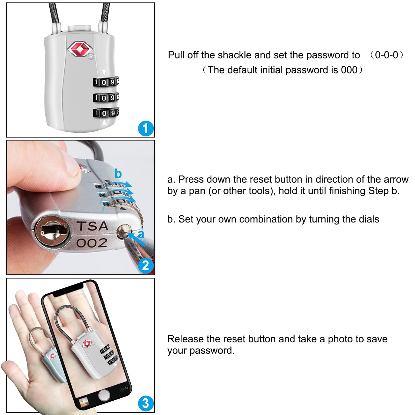 Diyife TSA Approved Luggage Locks with Flexible Steel Cable, Easy to Set up