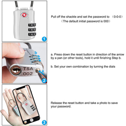 Diyife TSA Approved Luggage Locks with Flexible Steel Cable, Easy to Set up