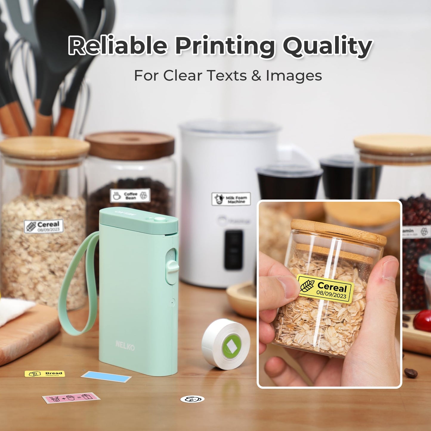 Nelko Label Maker P21 Portable Bluetooth Sticker Printer with Tape, White