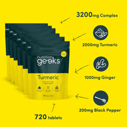 Turmeric Tablets 2000mg with Black Pepper & Ginger - 120 High Strength Curcumin Supplements - Easy Swallow Tablets (Not Turmeric Capsules or Powder) - Vegan - UK Made