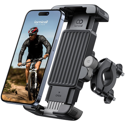 Lamicall Bike Phone Holder Bicycle - 【Foldable Clamp】 Motorbike Phone Holder, Universal Motorcycle Handlebar Clamp Mount for iPhone 17 16 15 14 13 Pro Max Mini Air, Samsung S25, All Phones - Orange