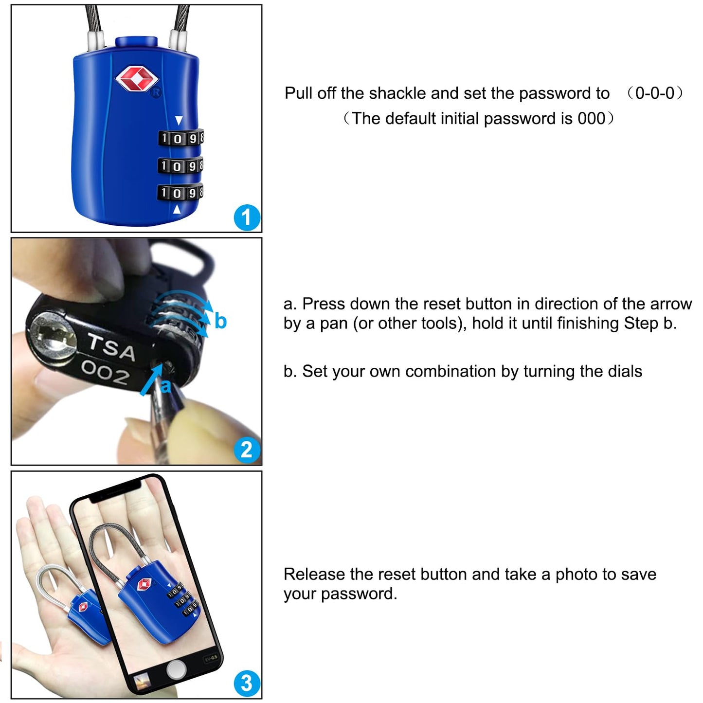 Diyife TSA Approved Luggage Locks with Flexible Steel Cable, Easy to Set up