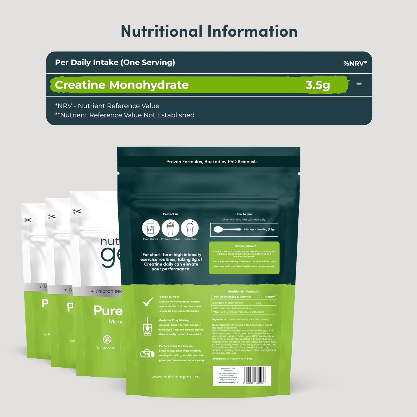 Pure Creatine Monohydrate Powder - 315g (90 Servings) - Easy Dissolve Creatine Powder, Unflavoured & Micronised (Not Creatine Gummies or Creatine Tablets), Vegan Creatine for Women and Men