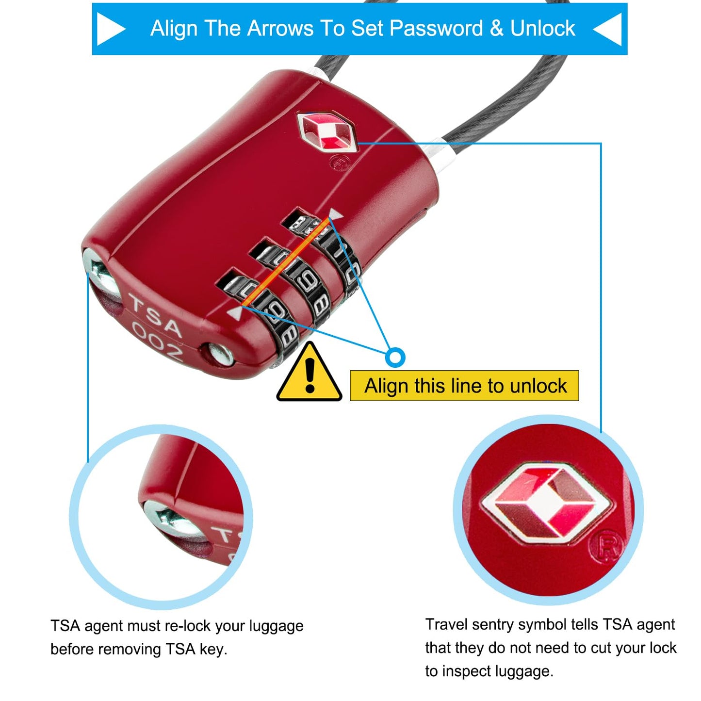 Diyife TSA Approved Luggage Locks with Flexible Steel Cable, Easy to Set up