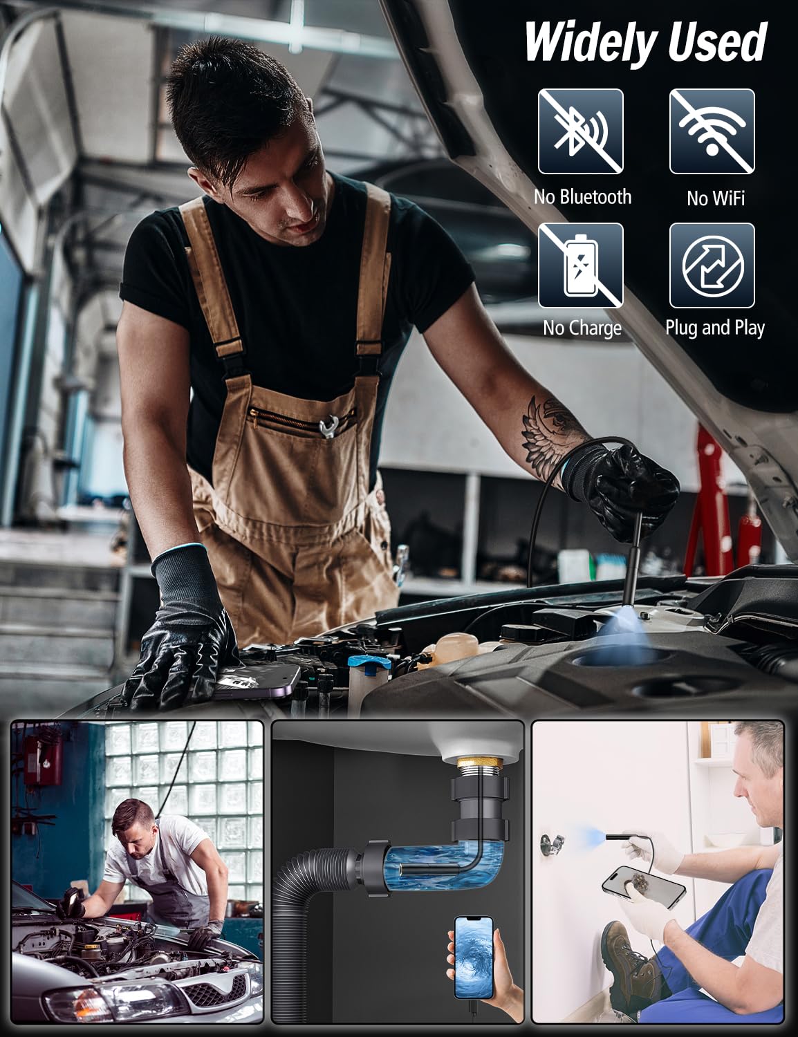 1920P HD Endoscope Inspection Camera, 32.8ft Semi-Rigid Camera