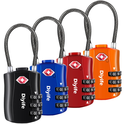 Diyife TSA Approved Luggage Locks with Flexible Steel Cable, Easy to Set up