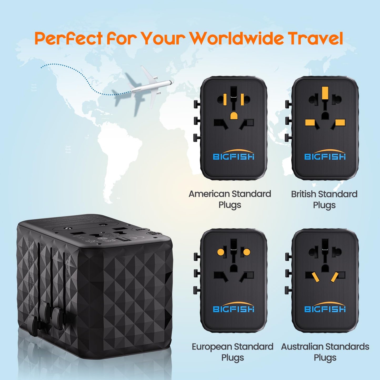 Bigfish Universal Travel Adapter, Travel Plug Adapter Worldwide