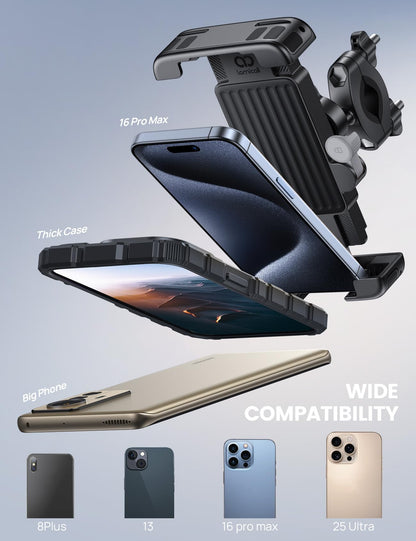Lamicall Bike Phone Holder Bicycle - 【Foldable Clamp】 Motorbike Phone Holder, Universal Motorcycle Handlebar Clamp Mount for iPhone 17 16 15 14 13 Pro Max Mini Air, Samsung S25, All Phones - Orange